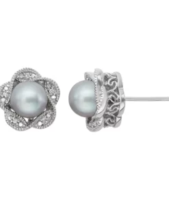 Simply Vera Vera Wang Dyed Freshwater Cultured Pearl & Diamond Accent Sterling Silver Flower Stud Earrings