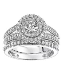 Simply Vera Vera Wang 14k White Gold 1 1/2 Carat T.W. Certified Diamond Double Halo Engagement Ring Set