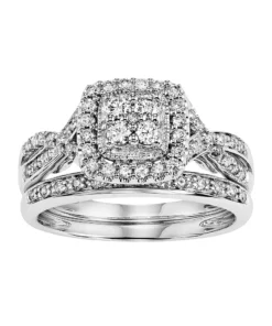Simply Vera Vera Wang 14k Gold 1/2 Carat T.W. Certified Diamond Square Halo Engagement Ring Set