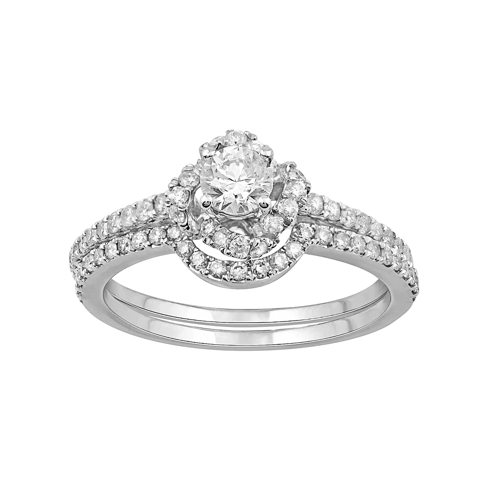Simply Vera Vera Wang 14k White Gold 9/10 Carat T.W. Diamond Halo Engagement Ring Set