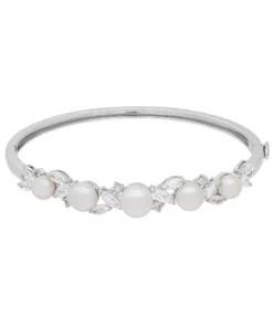 Simply Vera Vera Wang Sterling Silver Freshwater Cultured Pearl & Lab-Created White Sapphire Bangle Bracelet