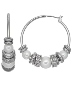 Simply Vera Vera Wang Simulated Pearl & Rondelle Hoop Earrings