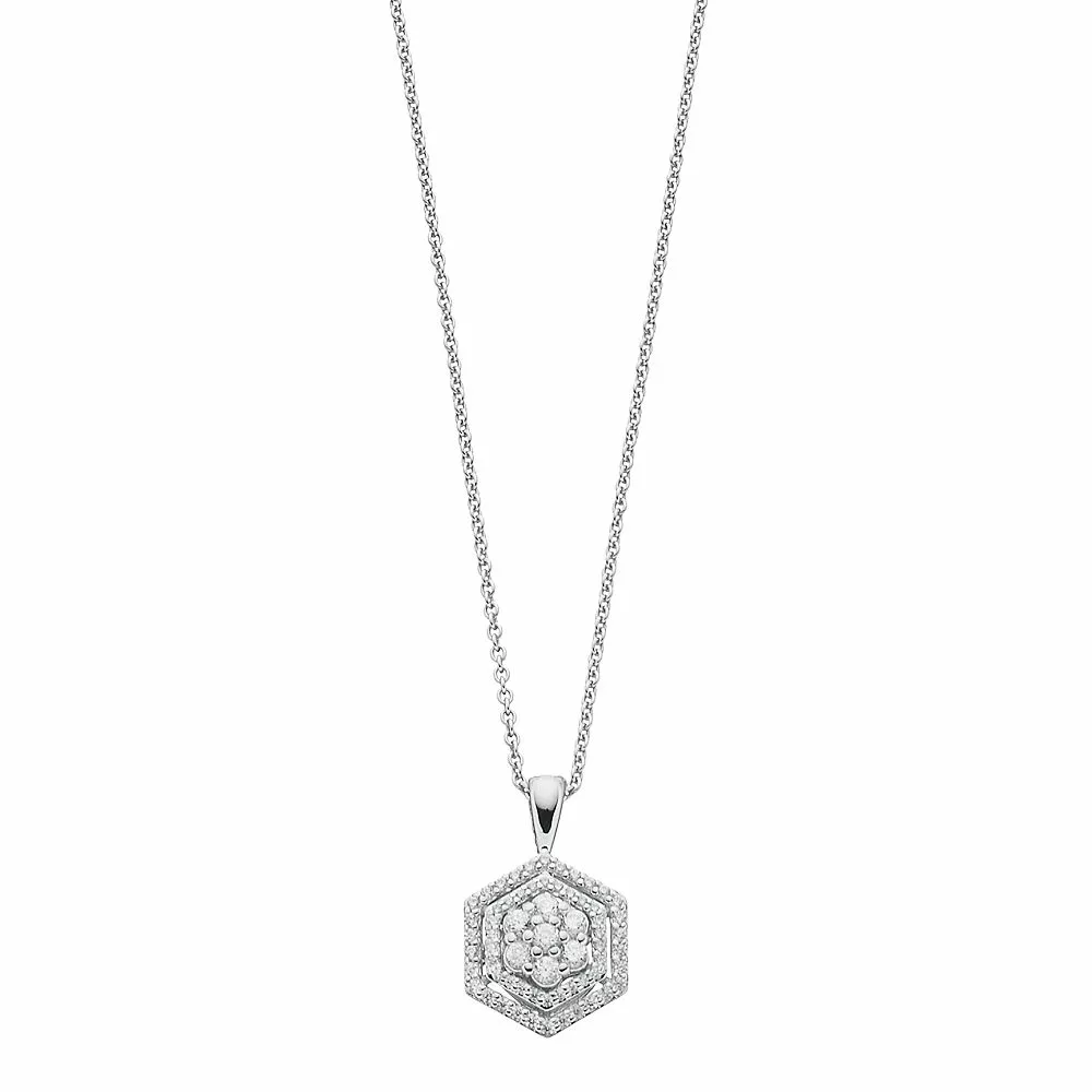 Simply Vera Vera Wang 10th Anniversary Sterling Silver 1/3 Carat T.W. Diamond Flower Hexagon Pendant