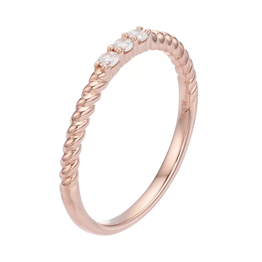 Simply Vera Vera Wang 14k Gold 1/10 Carat T.W. Diamond 3-Stone Twist Anniversary Ring - Image 4