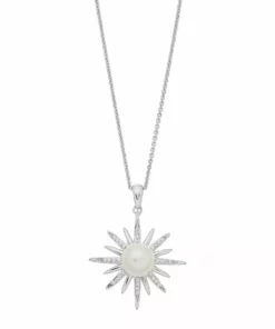 Simply Vera Vera Wang Sterling Silver Freshwater Cultured Pearl & 1/10 Carat T.W. Diamond Starburst Pendant