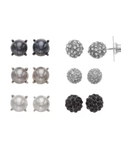 Simply Vera Vera Wang Simulated Pearl & Simulated Crystal Fireball Stud Earring Set