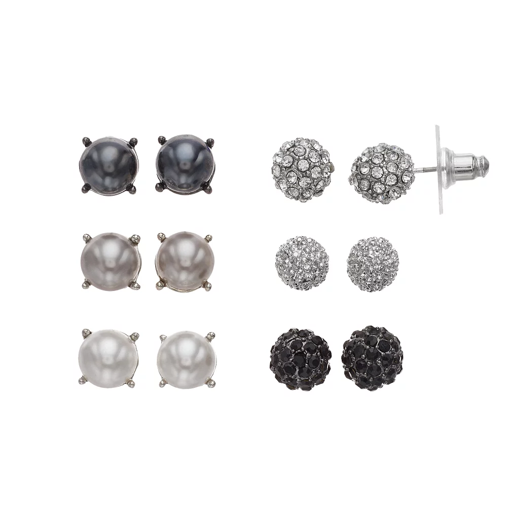 Simply Vera Vera Wang Simulated Pearl & Simulated Crystal Fireball Stud Earring Set