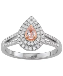 Simply Vera Vera Wang Two Tone 14k Gold Morganite & 1/3 Carat T.W. Diamond Teardrop Halo Ring