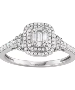 Simply Vera Vera Wang 14k White Gold 1/2 Carat T.W. Diamond Baguette Halo Engagement Ring