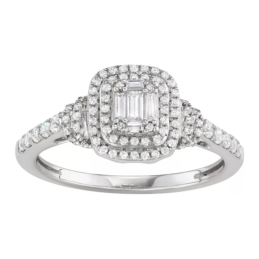 Simply Vera Vera Wang 14k White Gold 1/2 Carat T.W. Diamond Baguette Halo Engagement Ring