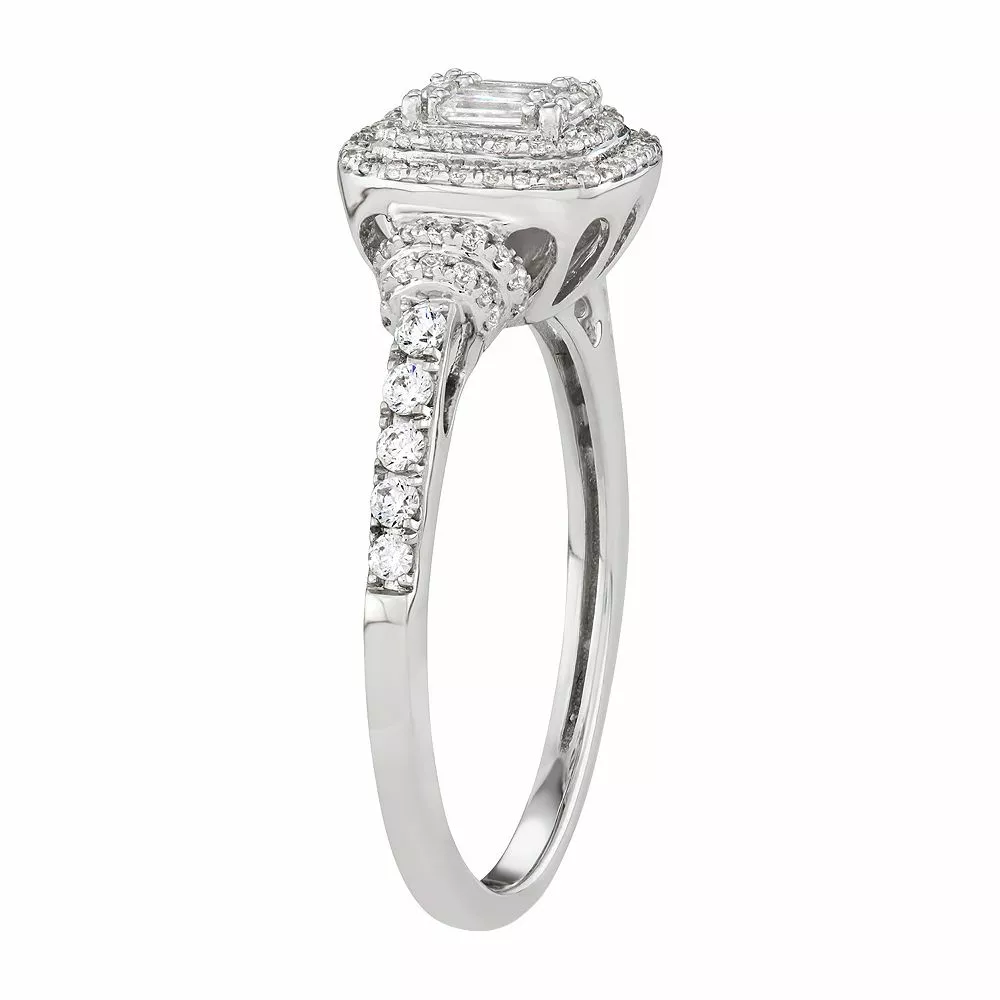 Simply Vera Vera Wang 14k White Gold 1/2 Carat T.W. Diamond Baguette Halo Engagement Ring - Image 2