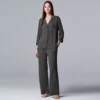 Women's Simply Vera Vera Wang Basic Luxury ¾ Sleeve Pajama Shirt & Pants Sleep Set