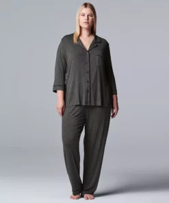 Plus Size Women's Simply Vera Vera Wang Basic Luxury Notch Pajama Set