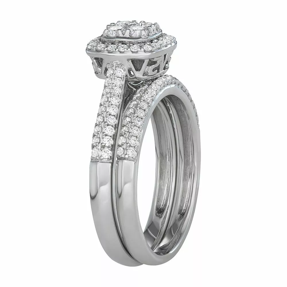 Simply Vera Vera Wang 14k White Gold 3/4 Carat T.W. Diamond Cushion Halo Engagement Ring Set - Image 2