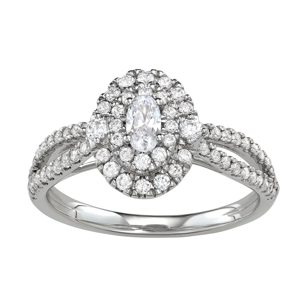 Simply Vera Vera Wang 14KT White Gold 3/4 Carat T.W. Oval Center Diamond Engagement Ring
