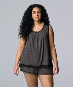 Plus Size Simply Vera Vera Wang Basic Luxury Pajama Tank & Pajama Boxers Set
