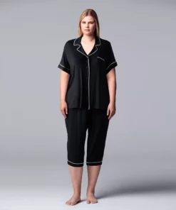 Plus Size Simply Vera Vera Wang Basic Luxury Pajama Shirt & Pajama Capris Set