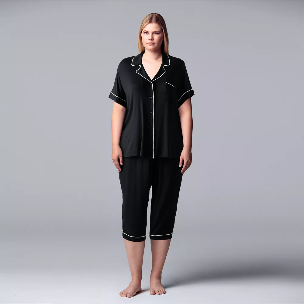 Plus Size Simply Vera Vera Wang Basic Luxury Pajama Shirt & Pajama Capris Set