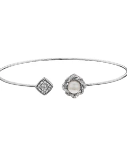 Simply Vera Vera Wang Sterling Silver 1/10 Carat T.W. Diamond & Freshwater Cultured Pearl Bangle Bracelet
