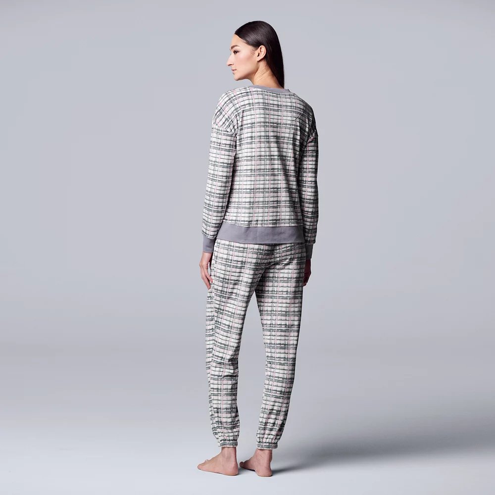 Women's Simply Vera Vera Wang Velour Pajama Top and Banded Bottom Pajama Pants Sleep Set - Image 5