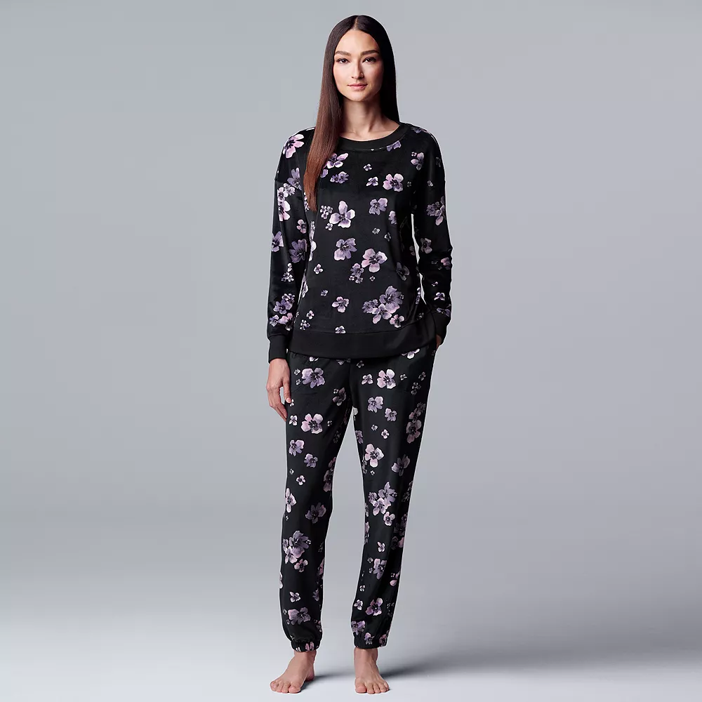 Women's Simply Vera Vera Wang Velour Pajama Top and Banded Bottom Pajama Pants Sleep Set - Image 3
