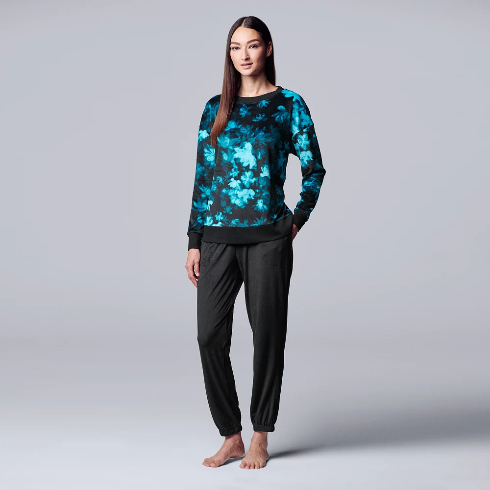 Women's Simply Vera Vera Wang Velour Pajama Top and Banded Bottom Pajama Pants Sleep Set - Image 2