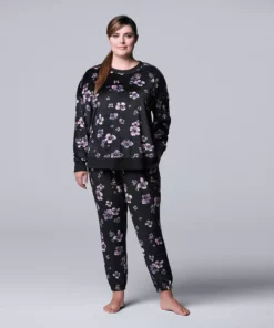 Plus Size Simply Vera Vera Wang Velour Pajama Top and Banded Bottom Pajama Pants