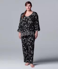 Plus Size Simply Vera Vera Wang 3/4 Sleeve Pajama Top & Pajama Pants Set
