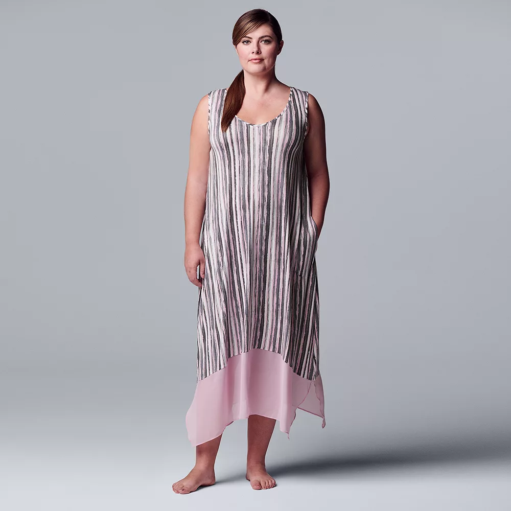 Plus Size Simply Vera Vera Wang Maxi Chemise with Chiffon Trim - Image 2