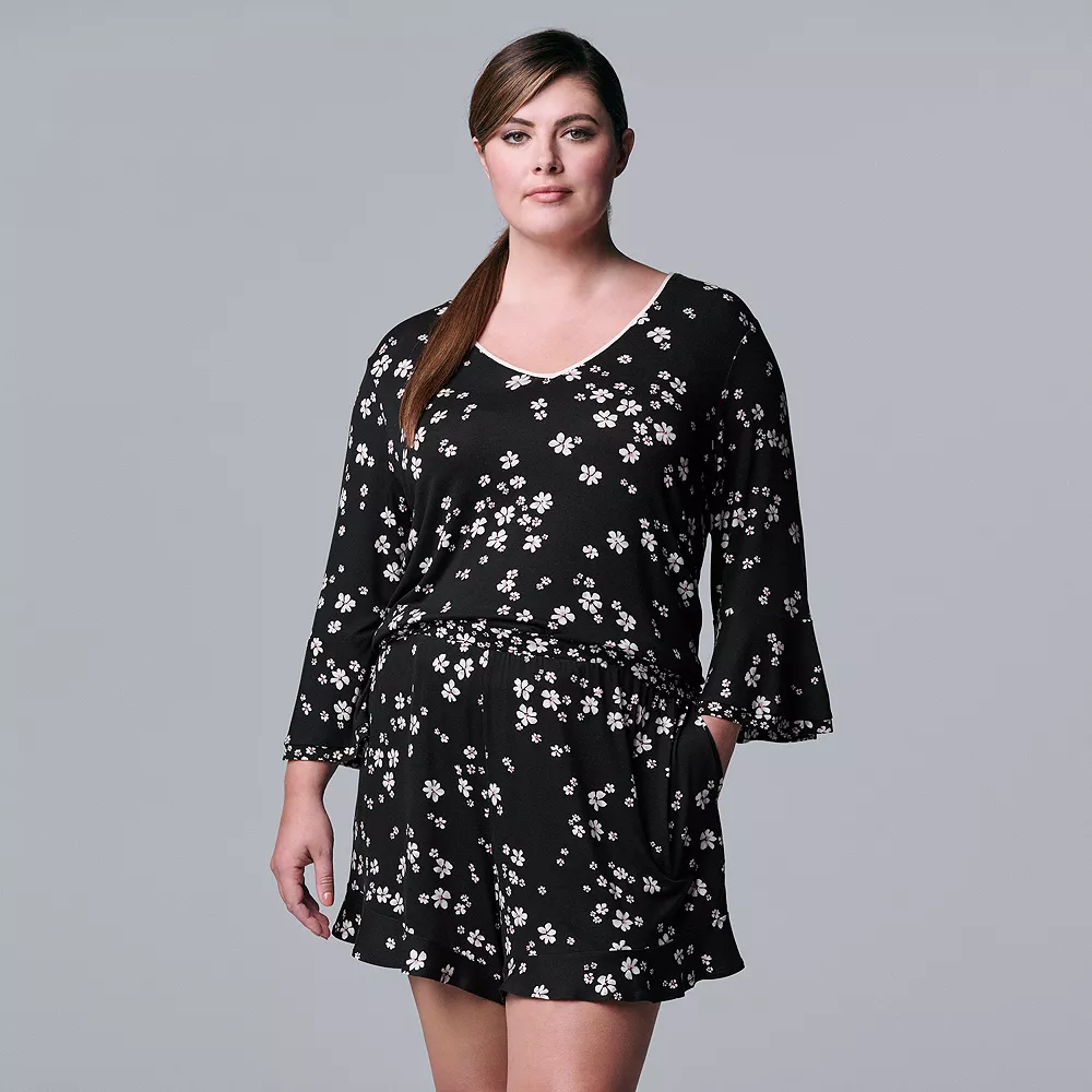 Plus Size Simply Vera Vera Wang 3/4 Sleeve Pajama Top & Pajama Boxer Shorts Set - Image 4