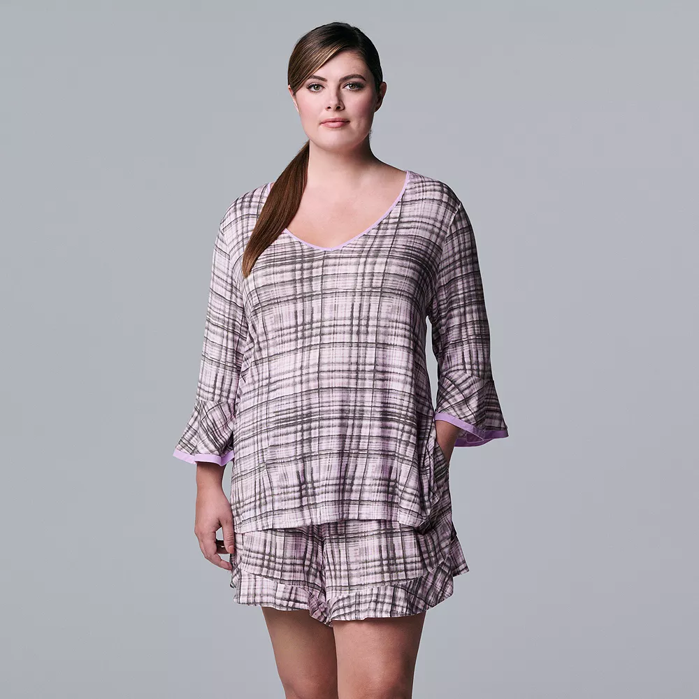 Plus Size Simply Vera Vera Wang 3/4 Sleeve Pajama Top & Pajama Boxer Shorts Set - Image 2