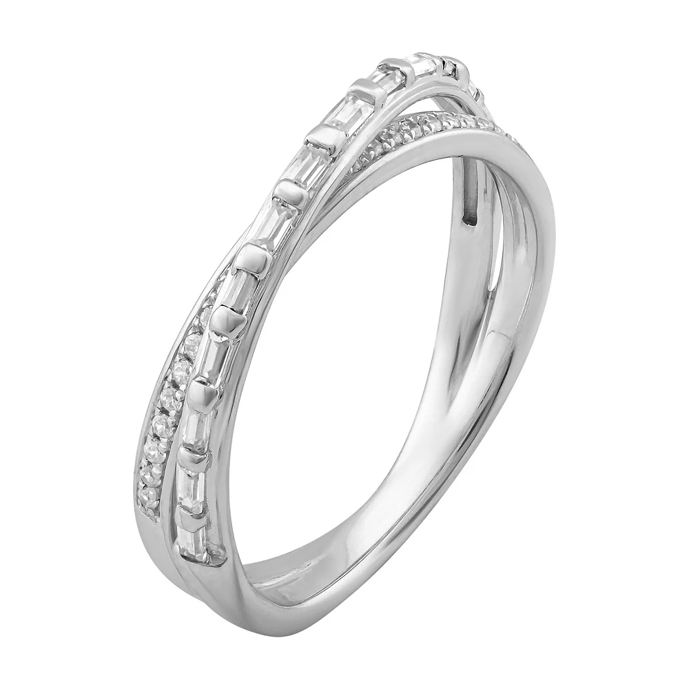 Simply Vera Vera Wang 14k White Gold 1/4 Carat T.W. Round & Baguette Cut Diamond Crossover Anniversary Ring - Image 2