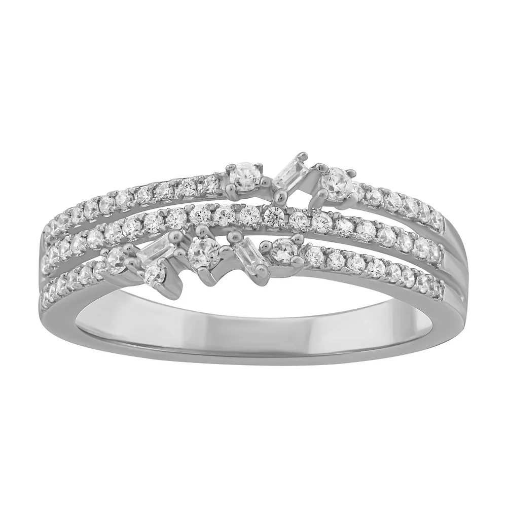 Simply Vera Vera Wang 14k White Gold 1/3 Carat T.W. Round & Baguette Cut Diamond 3 Row Fashion Ring