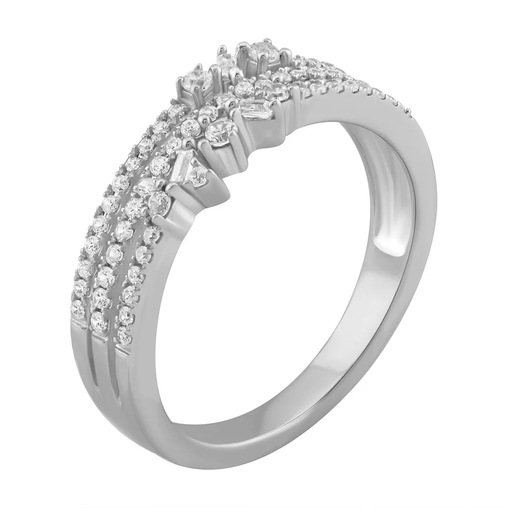 Simply Vera Vera Wang 14k White Gold 1/3 Carat T.W. Round & Baguette Cut Diamond 3 Row Fashion Ring - Image 2