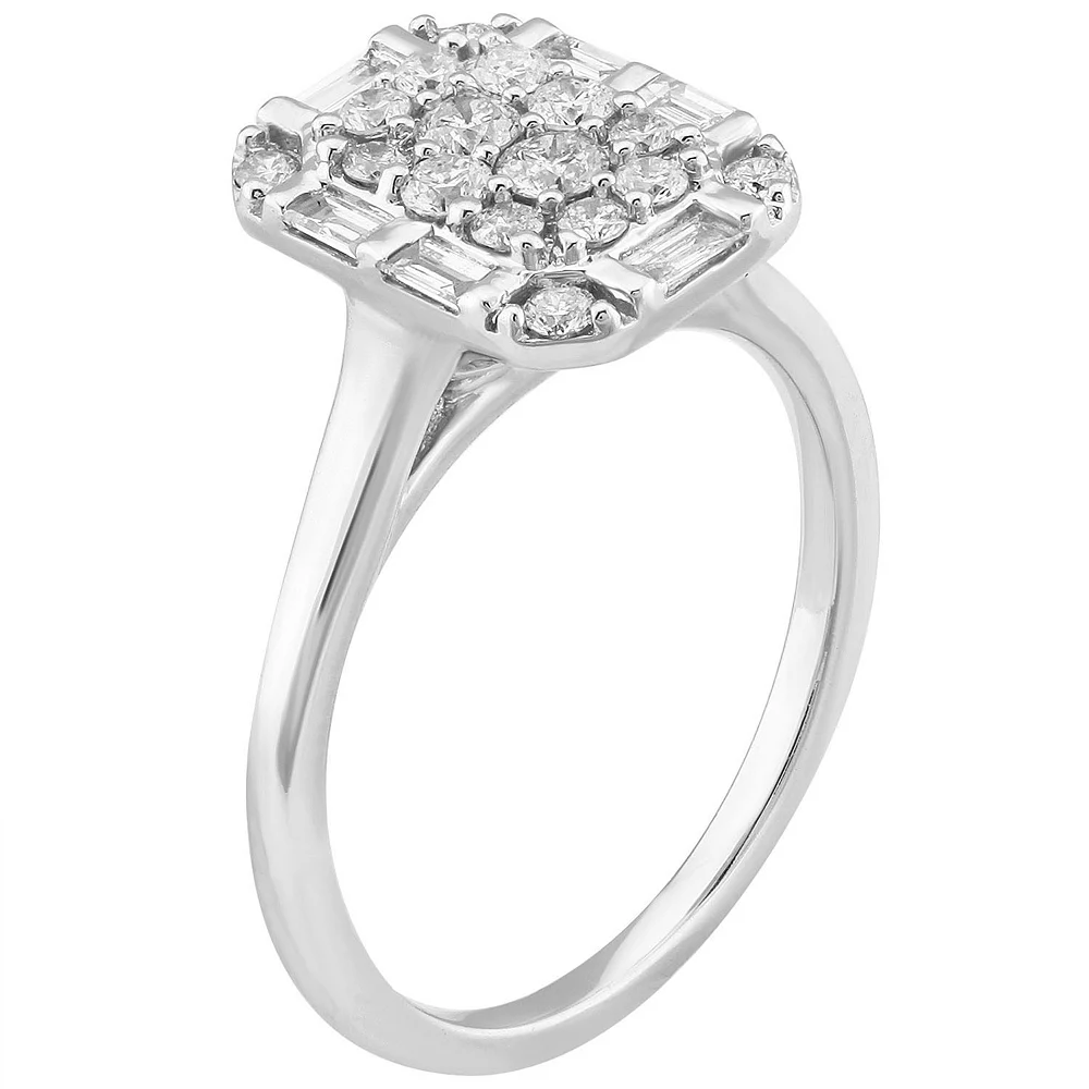 Simply Vera Vera Wang 14k White Gold 1/2 Carat T.W. Round & Baguette Cut Diamond Cushion Cluster Engagement Ring - Image 2
