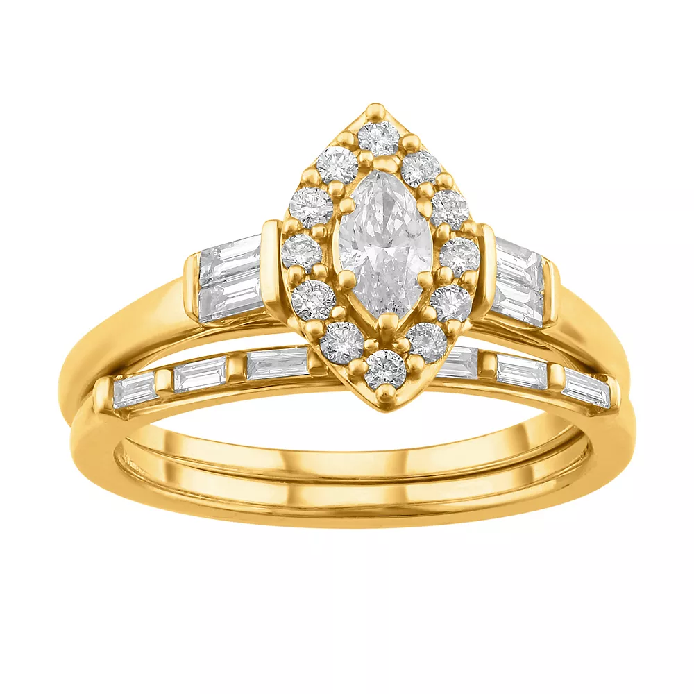 Simply Vera Vera Wang 14k Gold 1/2 Carat T.W. Diamond Marquise Engagement Ring Set