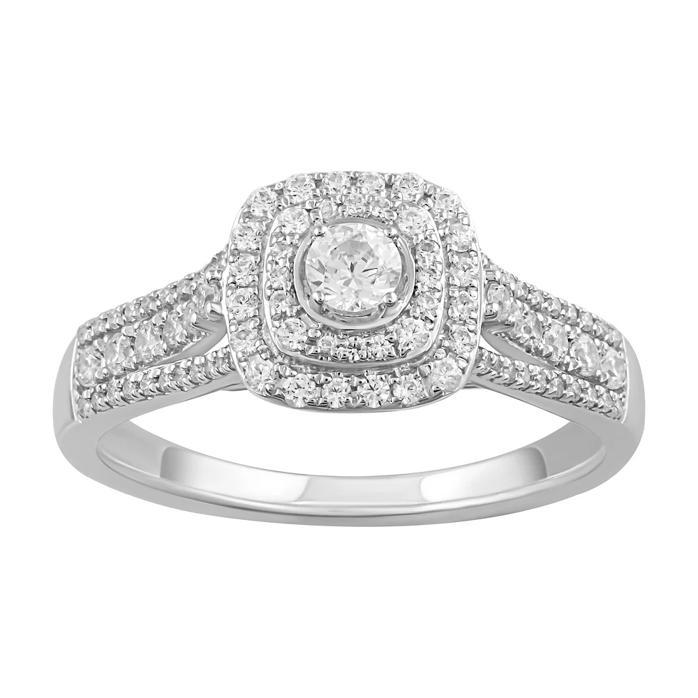 Simply Vera Vera Wang 14k White Gold 1/2 Carat T.W. Diamond Cushion Halo Engagement Ring