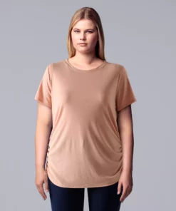 Plus Size Simply Vera Vera Wang Solid Side Ruched Tee