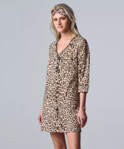 Women's Simply Vera Vera Wang 3/4 Sleeve Cozy Henley Sleepshirt with Matching Headband