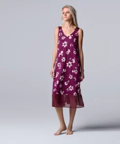 Women's Simply Vera Vera Wang Long Chemise with Chiffon and Satin Trim