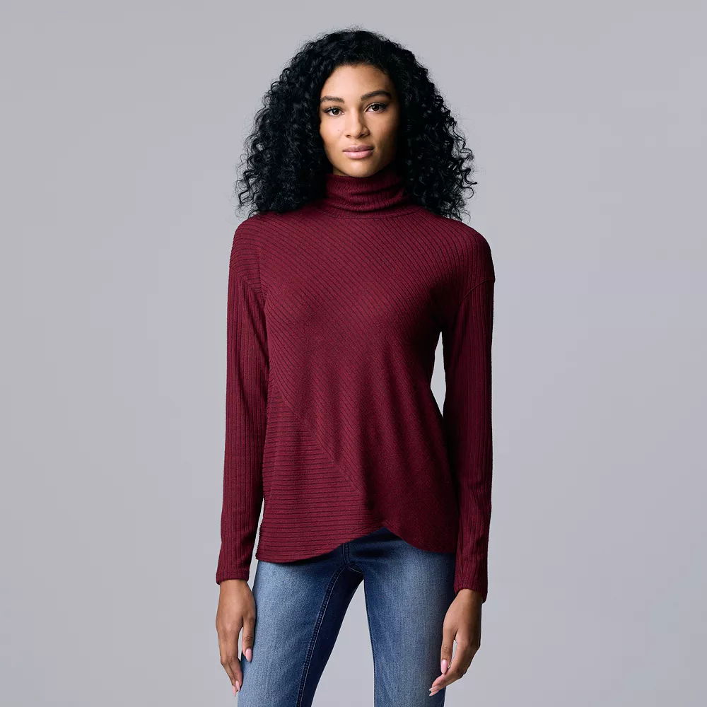 Women's Simply Vera Vera Wang Asymmetrical Ribbed Turtleneck Top - Image 2