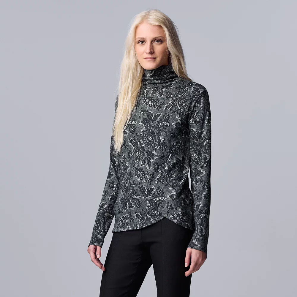 Women's Simply Vera Vera Wang Asymmetrical Ribbed Turtleneck Top