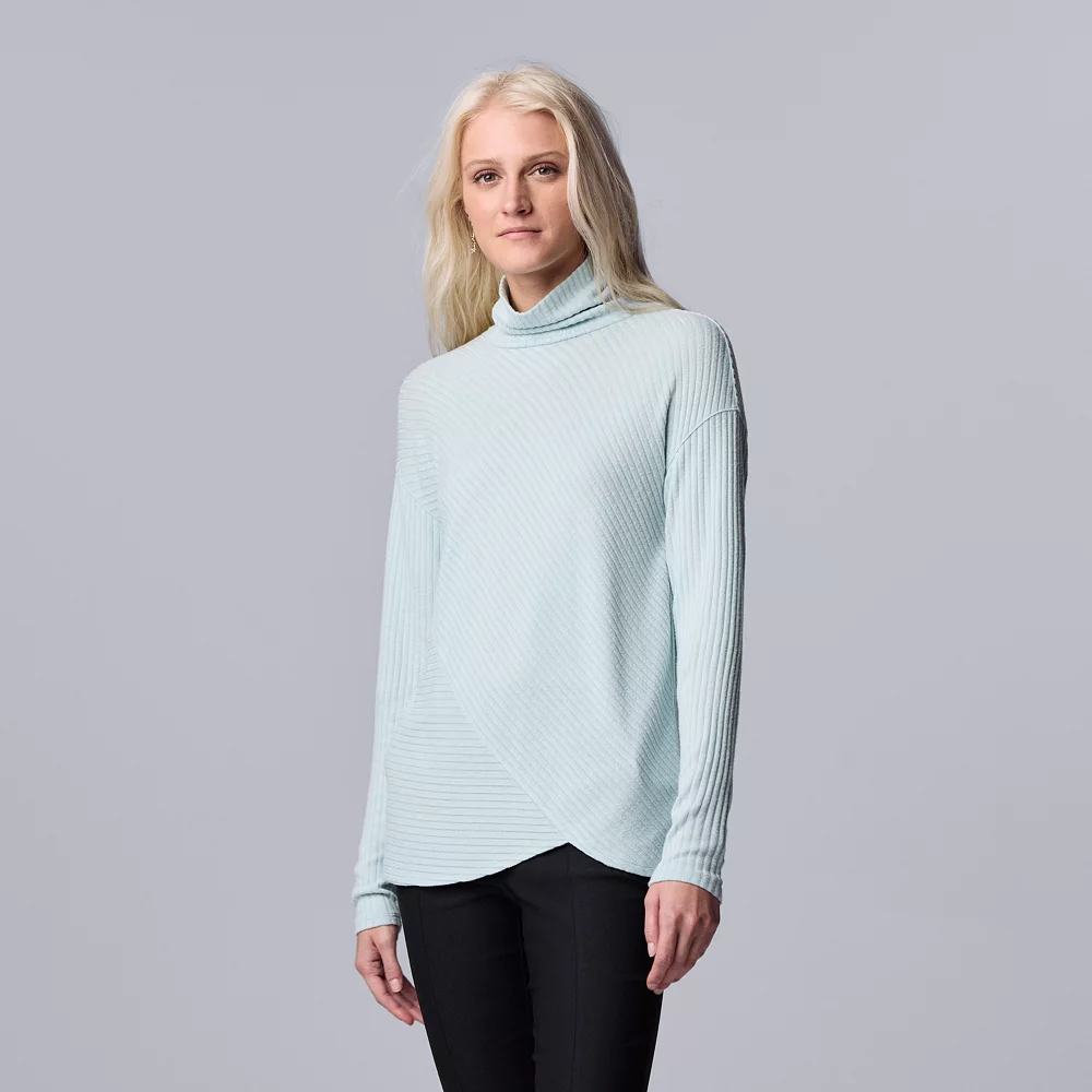 Women's Simply Vera Vera Wang Asymmetrical Ribbed Turtleneck Top - Image 3