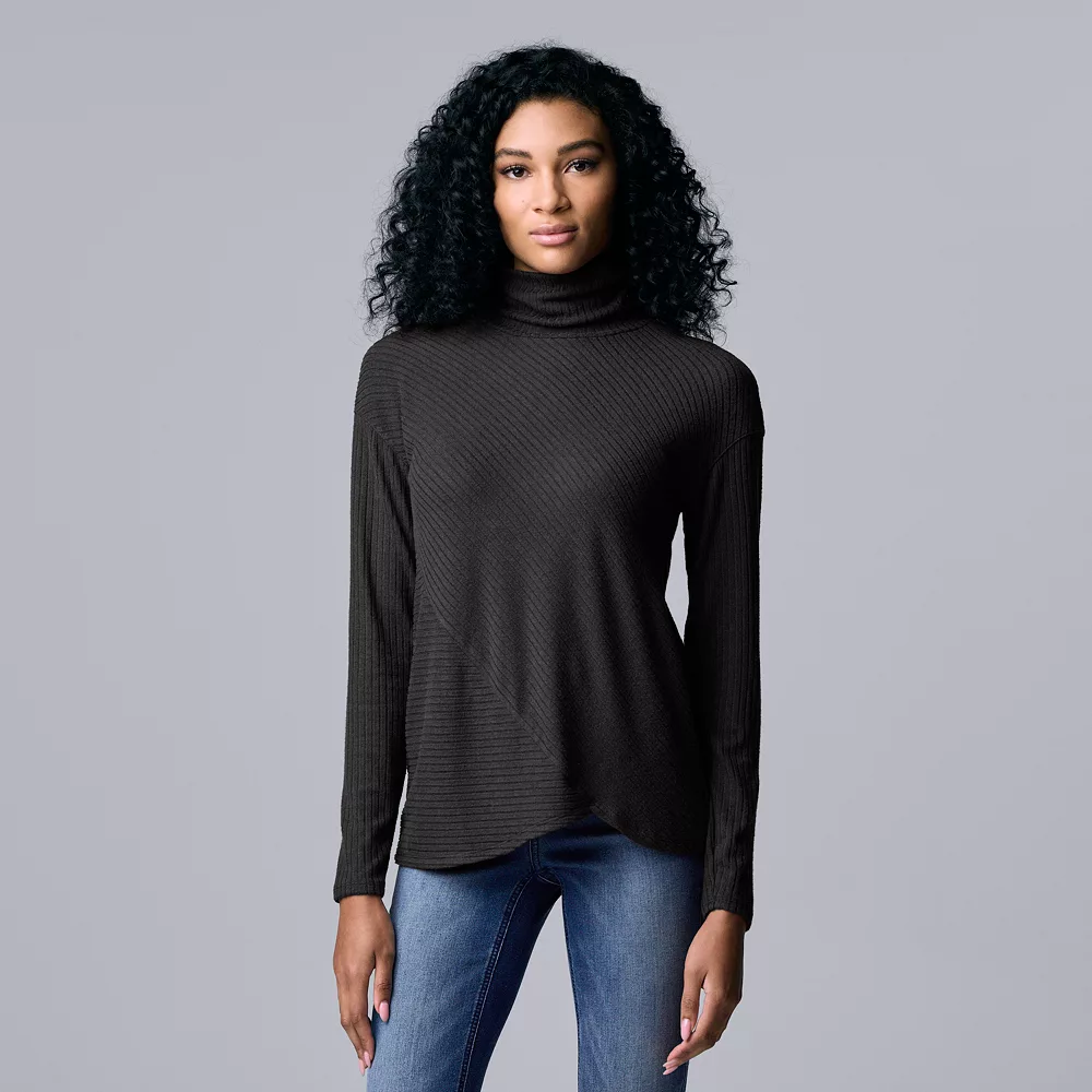 Women's Simply Vera Vera Wang Asymmetrical Ribbed Turtleneck Top - Image 4