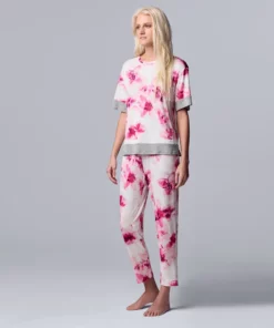 Women's Simply Vera Vera Wang Short Sleeve Pajama Top & Cropped Pajama Pants Sleep Set