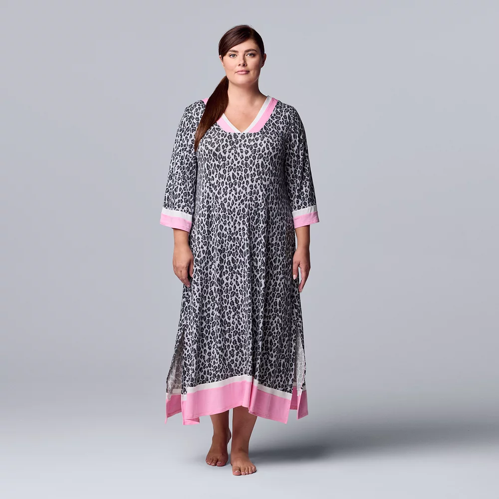 Plus Size Simply Vera Vera Wang 3/4 Sleeve Maxi Caftan