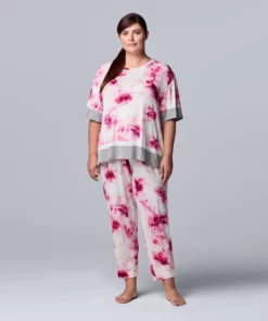 Plus Size Simply Vera Vera Wang Short Sleeve Pajama Top & Cropped Pajama Pants Set