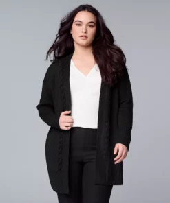 Women's Simply Vera Vera Wang Braided Long Cardigan Sweater