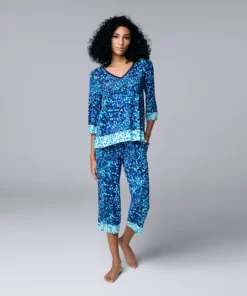 Women's Simply Vera Vera Wang 3/4 Sleeve Pajama Top and Capri Pajama Pants Sleep Set