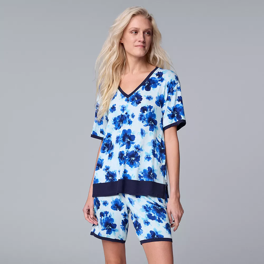 Women's Simply Vera Vera Wang Short Sleeve Pajama Top and Bermuda Pajama Shorts Sleep Set - Image 2